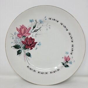 Ridgway Staffordshire England Floral Rose Dinner Plate 9.5 Inch Vintage Gold Rim